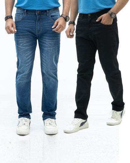 2 Pcs Regular Fit Combo Jeans Mid Blue & Black