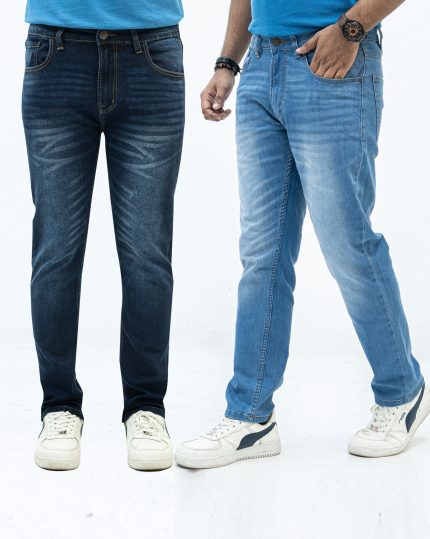 2 Pcs Regular Fit Combo Jeans Light Blue & Navy